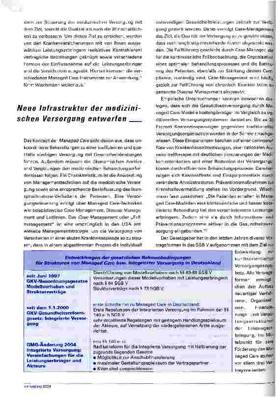 Vorschauseite 2: Integrierte Versorgung in Deutschland Die Infrastruktur der medizinischen Versorgung braucht ein neues Design