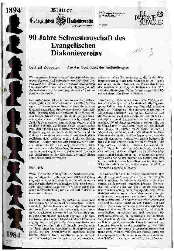 Vorschauseite 1: 90 Jahre Schwesternschaft des Evangelischen Diakonievereins