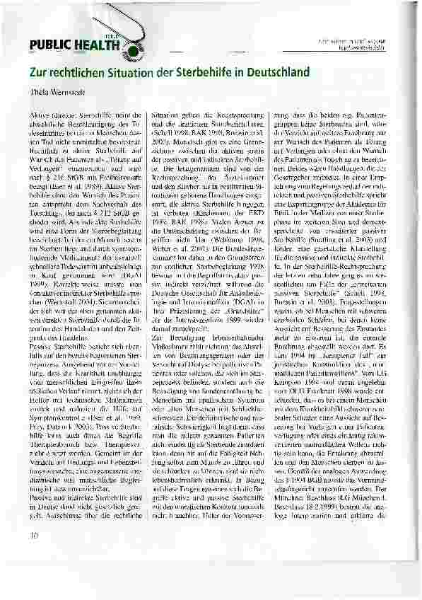 Vorschauseite 1: Zur rechtlichen Situation der Sterbehilfe in Deutschland