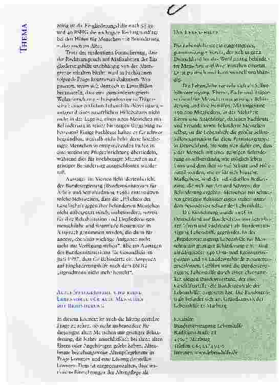 Vorschauseite 2: ZUR ABGRENZUNGSPROBLEMATIK ZWISCHEN EINGLIEDERUNGSHILFE UND DEN LEISTUNGEN NACH DEM PFLEGEVERSICHERUNGSGESETZDIE FINANZIERUNG VON LEISTUNGEN FÜR ALTE MENSCHEN MIT GEISTIGER BEHIND…