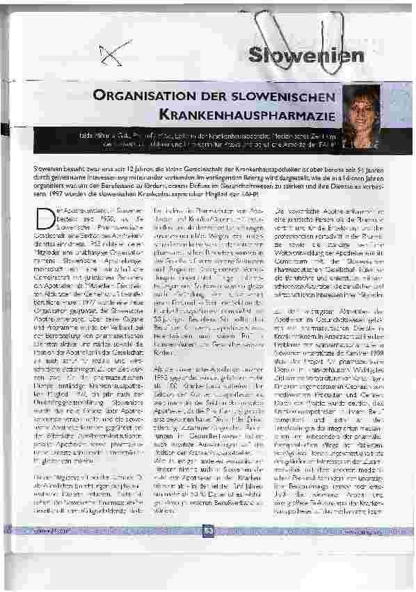 Vorschauseite 1: ORGANISATION DER SLOWENISCHEN KRANKENHAUSPHARMAZIE