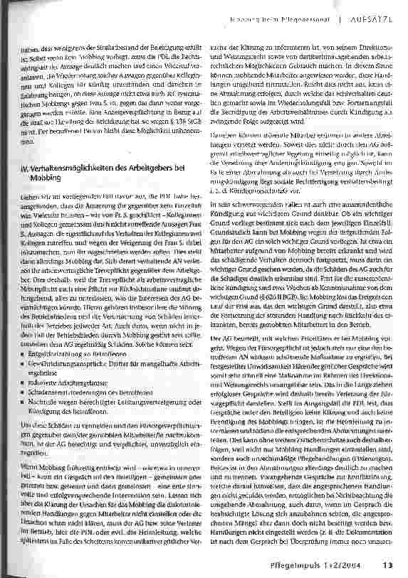 Vorschauseite 4: Mobbing beim Pflegepersonal: Sand im Qualitäts-Getriebe