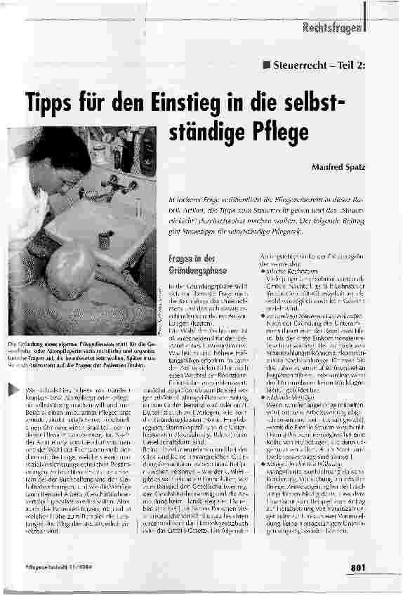 Vorschauseite 1: Tipps für den Einstieg in die selbstständige Pflege