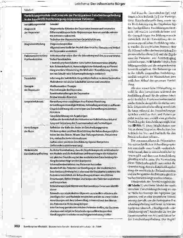 Vorschauseite 4: Entwicklung und Evaluation eines Fortbildungsprogramms zur Partizipativen Entscheidungsfindung für die hausärztliche Versorgung depressiver Patienten