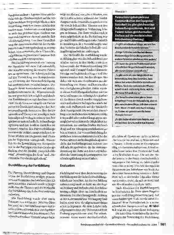 Vorschauseite 5: Entwicklung und Evaluation eines Fortbildungsprogramms zur Partizipativen Entscheidungsfindung für die hausärztliche Versorgung depressiver Patienten