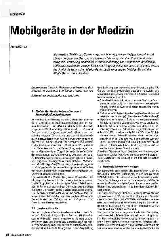 Vorschauseite 1: Mobilgeräte in der Medizin
