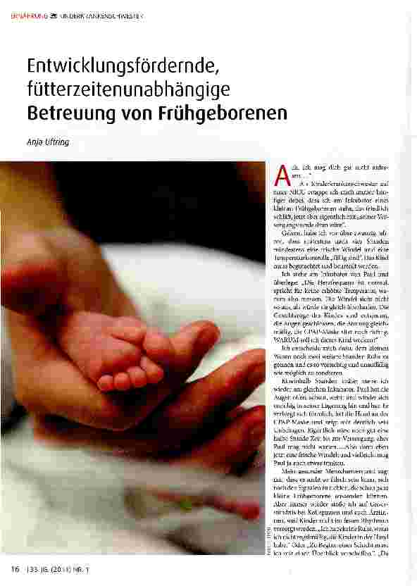 Vorschauseite 1: Entwicklungsfördernde, fütterzeitenunabhängige Betreuung von Frühgeborenen