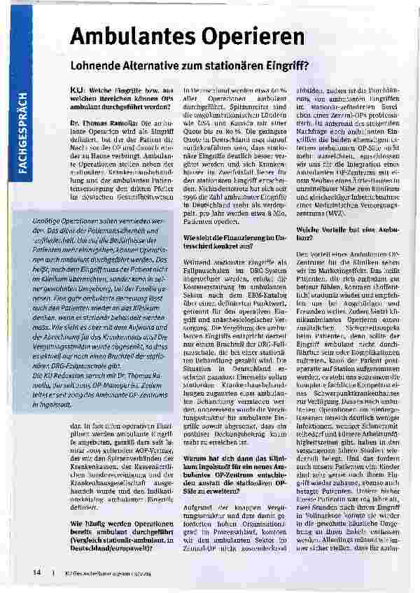 Vorschauseite 1: Ambulantes OperierenLohnende Alternative zum stationären Eingriff?