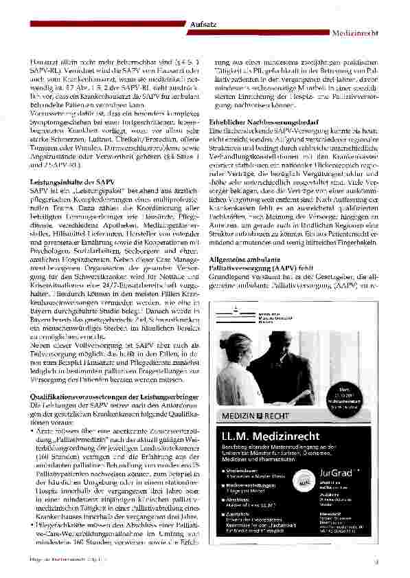 Vorschauseite 3: Spezialisierte Ambulante Palliativversorgung (SAPV) - eine Bilanz