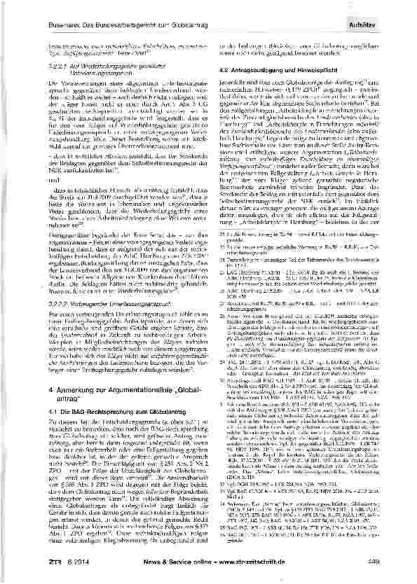 Vorschauseite 3: Das Bundesarbeitsgericht zum Globalantrag sowie zur Rechtskraft und Bindungswirkung des einstweiligen Rechts-schutzes Anmerkung zum BAG-Urteil vom 20. 11. 2012 - 1 AZR 611/11 -, Z…