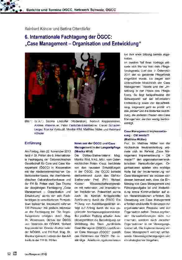 Vorschauseite 1: 6. Internationale Fachtagung der ÖGCC: „Case Management-Organisation und Entwicklung
