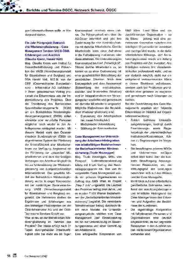 Vorschauseite 3: 6. Internationale Fachtagung der ÖGCC: „Case Management-Organisation und Entwicklung