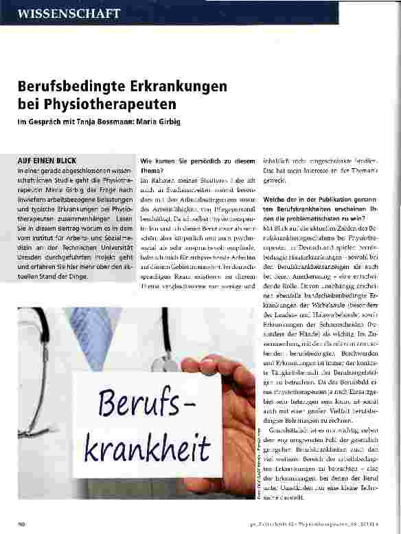 Vorschauseite 1: Berufsbedingte Erkrankungen bei Physiotherapeuten