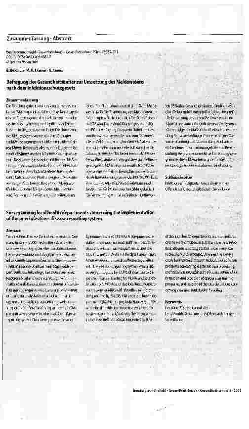 Vorschauseite 3: Befragung der Gesundheitsämter zur Umsetzung des Meldewesens nach dem Infektionsschutzgesetz