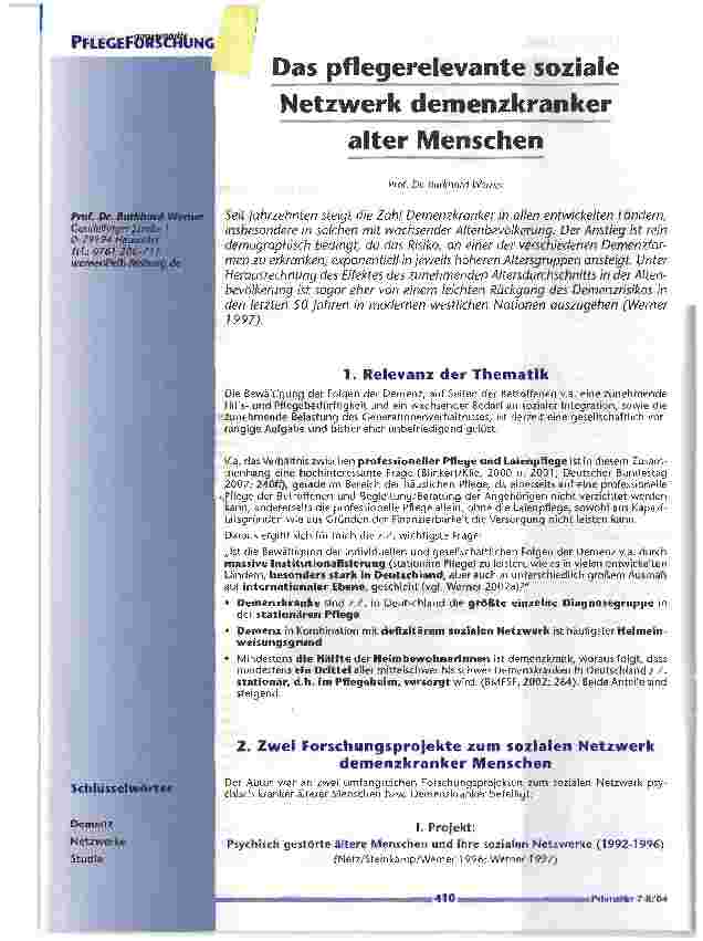 Vorschauseite 1: Das pflegerelevante Netzwerk demenzkranker alter Menschen