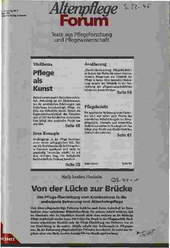 Vorschauseite 1: Von der Lücke zur Brücke Die Pflege-Überleitung vom Krankenhaus in die ambulante Betreuung und Altenheimpflege (PÜ)