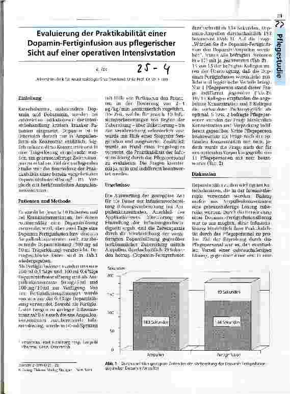 Vorschauseite 1: Evaluierung der Praktikabilität einer Dopamin-Fertiginfusion aus pflegerischer Sicht auf einer operativen Intensivstation