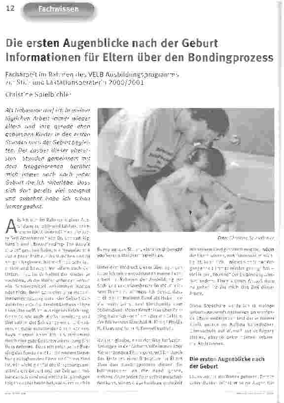 Vorschauseite 1: Die ersten Augenblicke nach der Geburt Informationen für Eltern über den BondingprozessFacharbeit im Rahmen des VELB Ausbildungsprogramms zur Stillund Laktationsberaterin 2000/2001