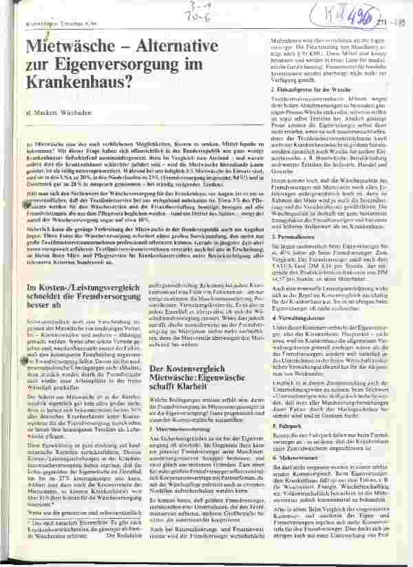 Vorschauseite 1: Mietwäsche - Alternative zur Eigenversorgung im Krankenhaus?