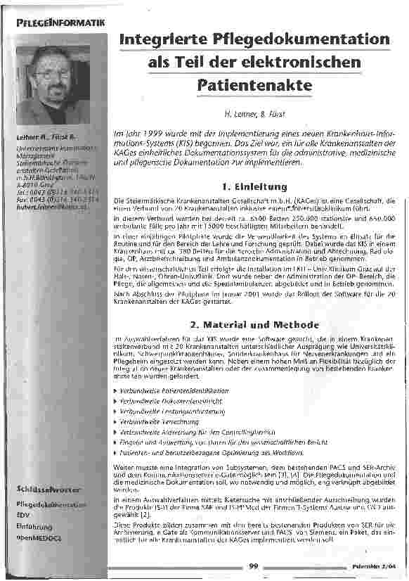 Vorschauseite 1: Integrierte Pflegedokumentation als Teil der elektronischen Patientenakte