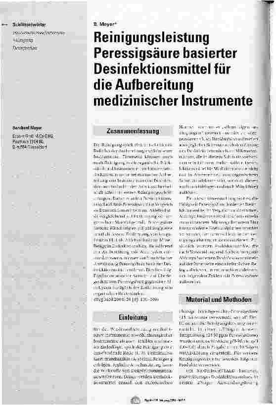 Vorschauseite 1: Reinigungsleistung Peressigsäure basierter Desinfektionsmittel für die Aufbereitung medizinischer Instrumente