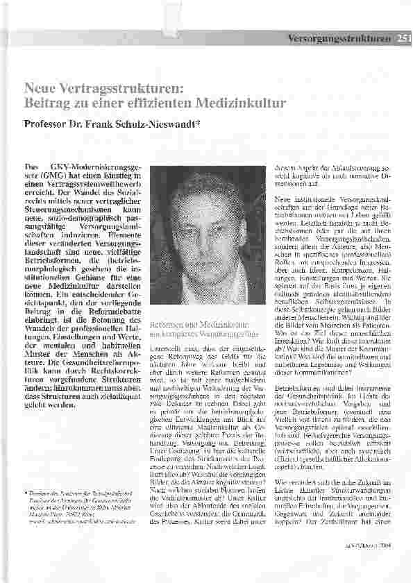 Vorschauseite 1: Neue Vertragsstrukturen:. Beitrag zu einer effizienten Medizinkultur