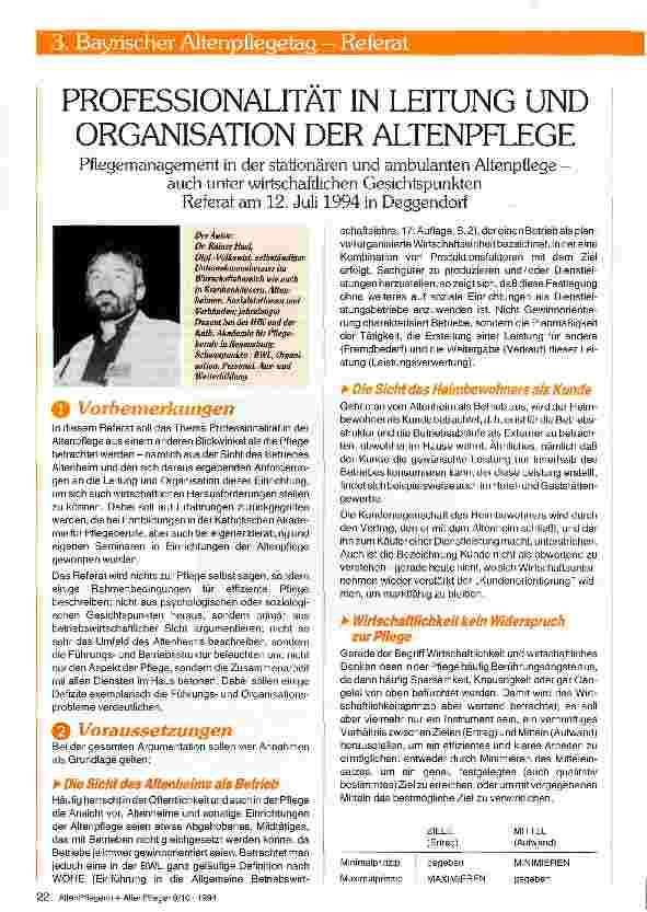 Vorschauseite 1: PROFESSIONALITÄT IN LEITUNG UND ORGANISATION DER ALTENPFLEGEPflegemanagement in der stationären und ambulanten Altenpflege —auch unter wirtschaftlichen Gesichtspunkten