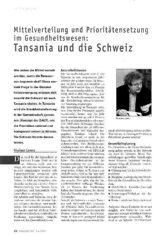 Vorschauseite 1: Mittelverteilung und Prioritätensetzung im Gesundheitswesen:Tansania und die Schweiz