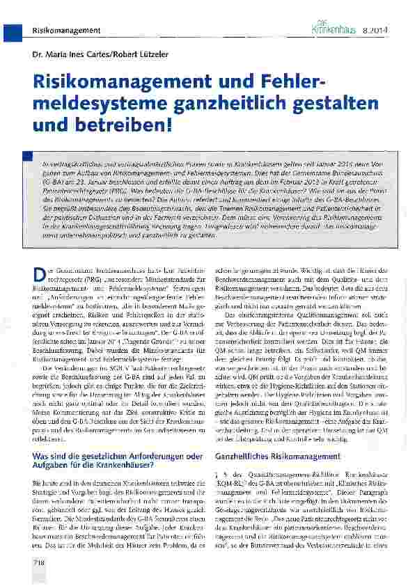 Vorschauseite 1: Risikomanagement und Fehler-meldesysteme ganzheitlich gestalten und betreiben!