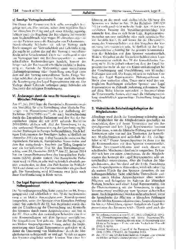 Vorschauseite 6: Der Legal Representative bei klinischen Prüfungen — Haftungsumfang, Vertragsgestaltung und geplante Neuerungen