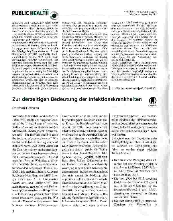 Vorschauseite 1: Zur derzeitigen Bedeutung der Infektionskrankheiten