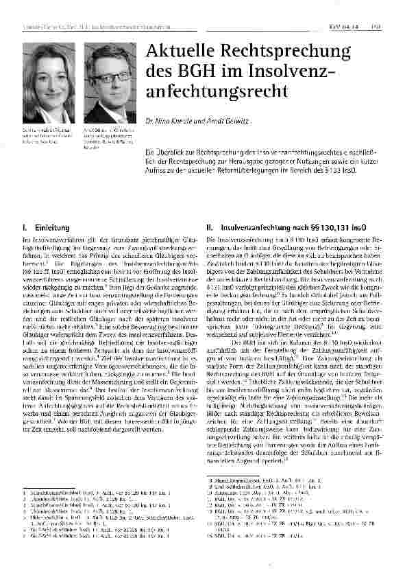 Vorschauseite 1: Aktuelle Rechtsprechung des BGH im Insolvenz-anfechtungsrecht