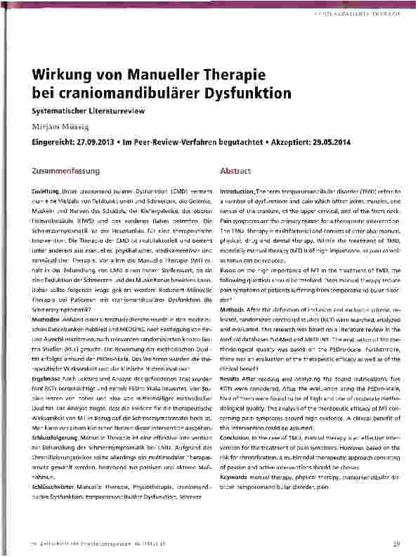 Vorschauseite 1: Wirkung von Manueller Therapie bei craniomandibulärer Dysfunktion