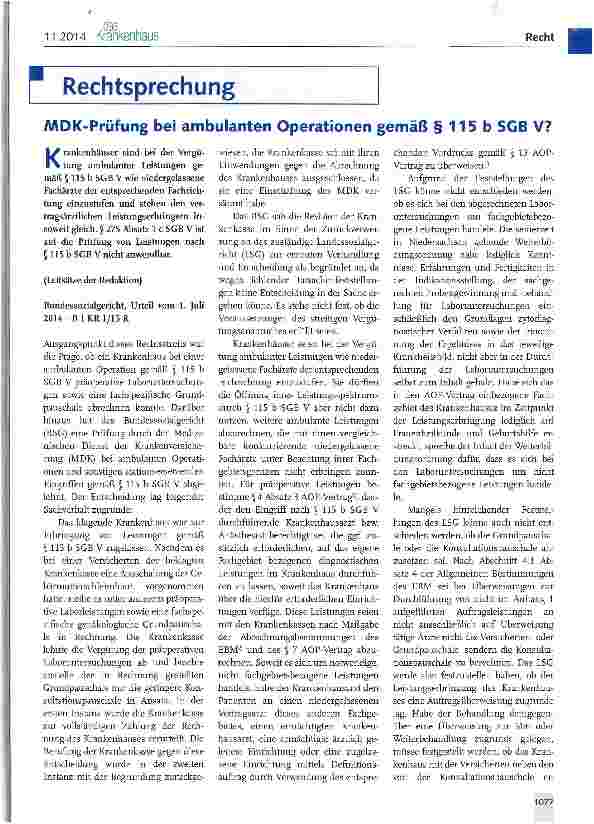 Vorschauseite 1: MDK-Prüfung bei ambulanten Operationen gemäß § 115 b SGB V?