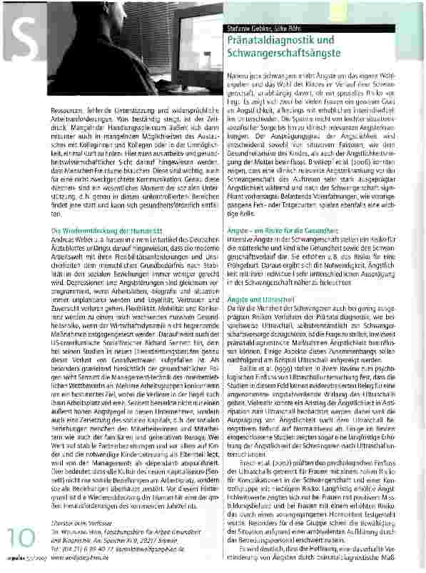 Vorschauseite 1: Pränataldiagnostik und Schwangerschaftsängste