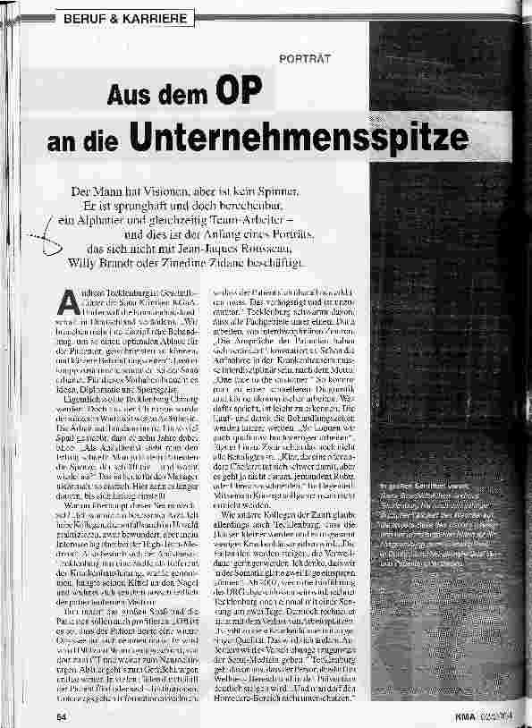 Vorschauseite 1: Porträt: Aus dem OP an die Unternehmensspitze