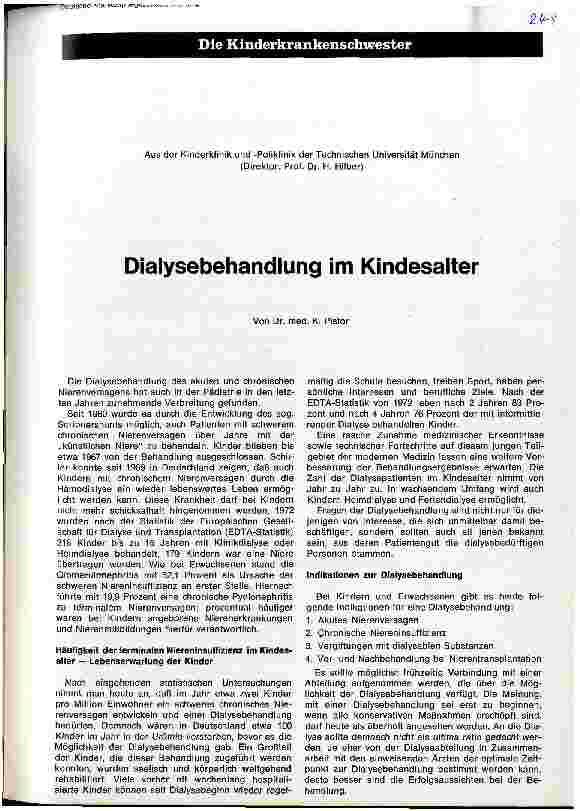 Vorschauseite 1: Dialysebehandlung im Kindesalter