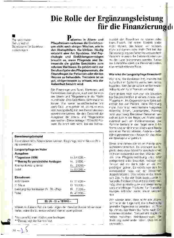 Vorschauseite 1: Die Rolle der Ergänzungsleistung für die Finanzierung der Pflege und Betreuung im Alter