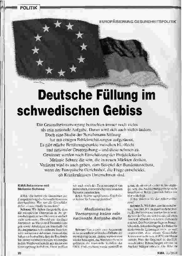 Vorschauseite 1: Europäisierung Gesundheitspolitik Deutsche Füllung im schwedischen Gebiss