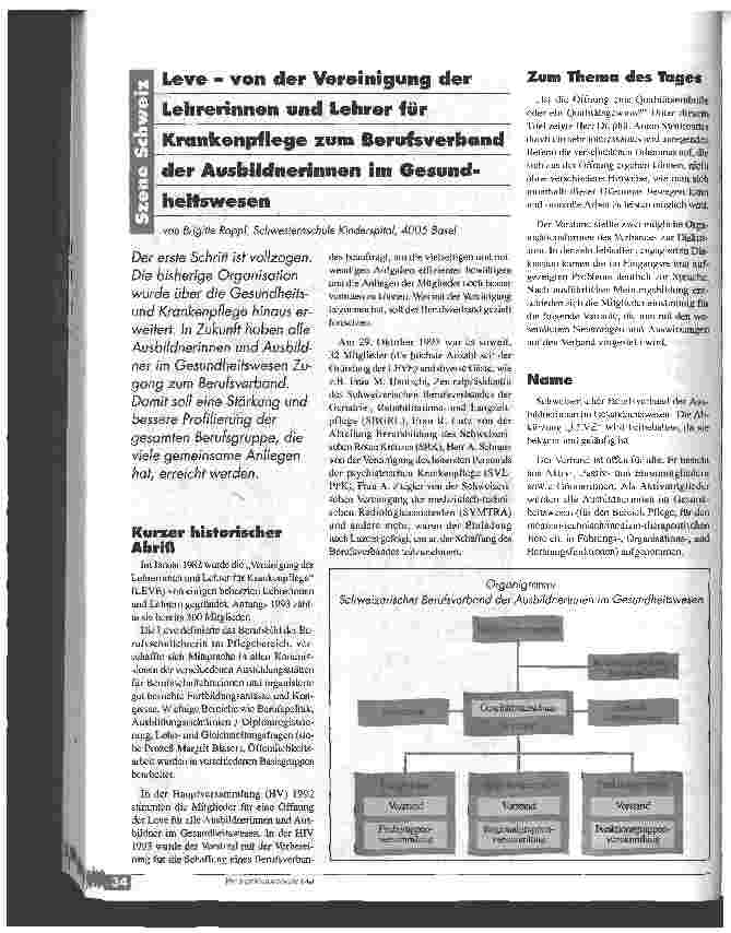 Vorschauseite 1: Leven - von der Vereinigung der LehrerInnen für Krankenpflege zum Berufsverband der AusbildnerInnen im Gesundheitswesen