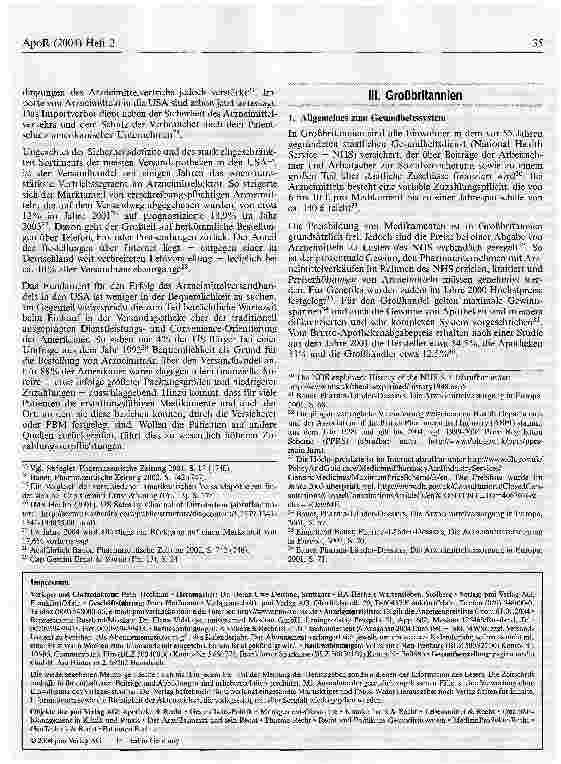 Vorschauseite 3: Der Versandhandel mit Arzneimitteln nach dem GMG im internationalen VergleichBewertung der Neuregelungen zum Arzneimittelversandhandel in Deutschland mit Blick auf die Rechtslage…