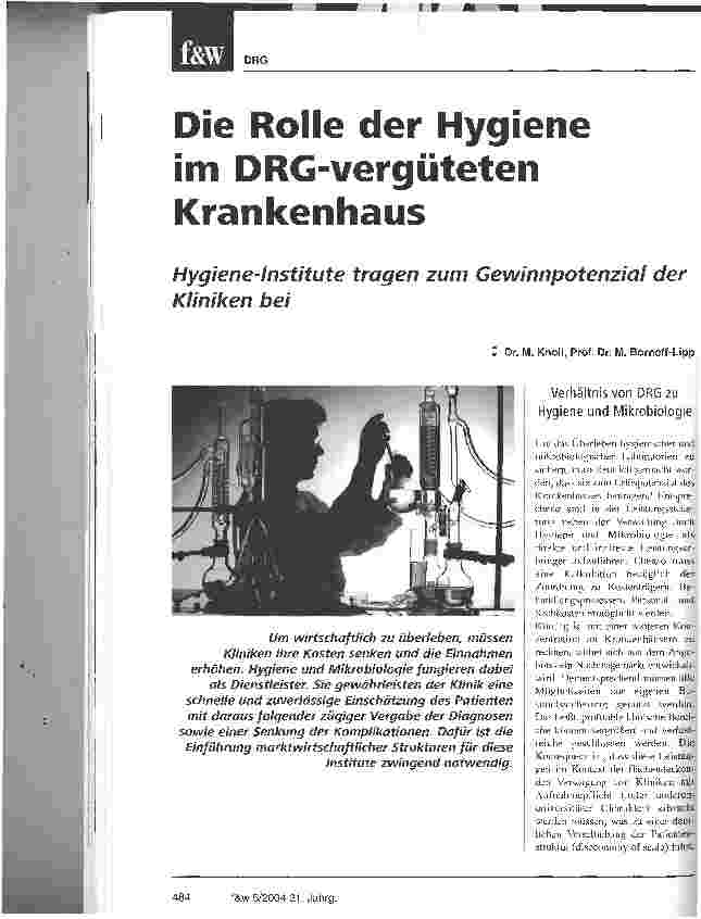 Vorschauseite 1: Die Rolle der Hygiene im DRG-vergüteten KrankenhausHygiene-Institute tragen zum Gewinnpotenzial der Kliniken bei