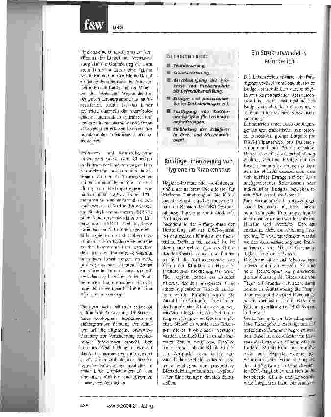 Vorschauseite 3: Die Rolle der Hygiene im DRG-vergüteten KrankenhausHygiene-Institute tragen zum Gewinnpotenzial der Kliniken bei