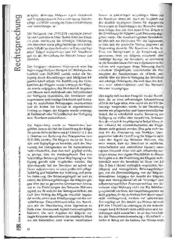 Vorschauseite 2: Zur Abgrenzung eines Heimes von einer Einrichtung des Betreuten Wohnens VGH Baden-Württemberg, Urteil vom 25.06.2003