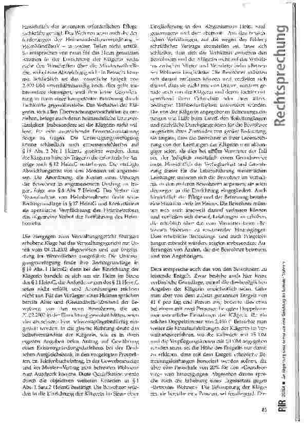 Vorschauseite 3: Zur Abgrenzung eines Heimes von einer Einrichtung des Betreuten Wohnens VGH Baden-Württemberg, Urteil vom 25.06.2003