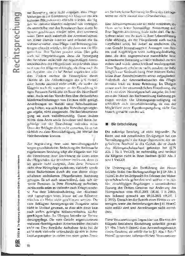 Vorschauseite 4: Zur Abgrenzung eines Heimes von einer Einrichtung des Betreuten Wohnens VGH Baden-Württemberg, Urteil vom 25.06.2003