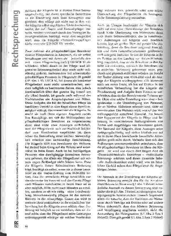 Vorschauseite 6: Zur Abgrenzung eines Heimes von einer Einrichtung des Betreuten Wohnens VGH Baden-Württemberg, Urteil vom 25.06.2003