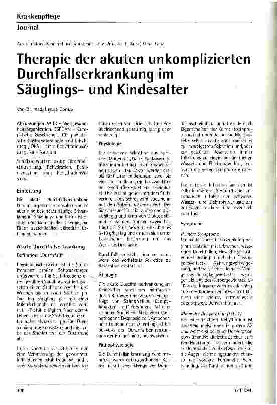 Vorschauseite 1: Therapie der akuten unkomplizierten Durchfallserkrankung im Säuglingsund Kindesalter