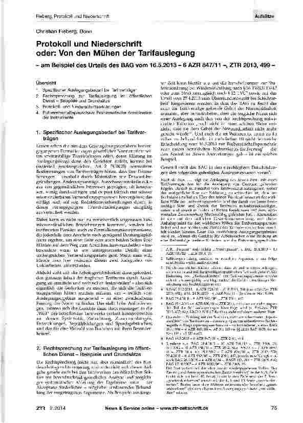 Vorschauseite 1: Protokoll und Niederschriftoder: Von den Mühen der Tarifauslegung