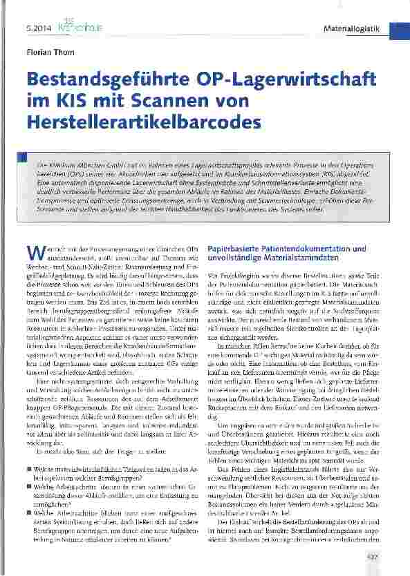 Vorschauseite 1: Bestandsgeführte OP-Lagerwirtschaft im KIS mit Scannen von Herstellerartikelbarcodes